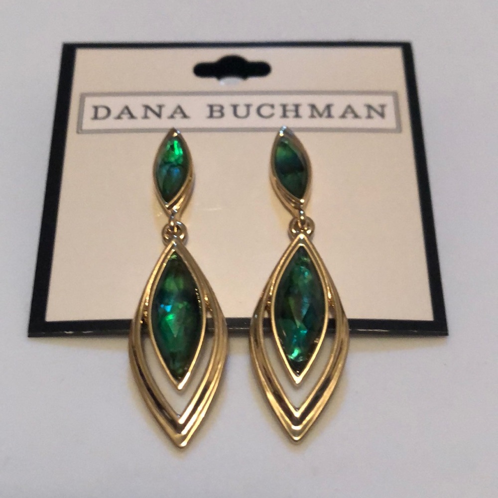 Dana Buchman Green Simulated Abalone Drop Earrings - Picture 3 of 6
